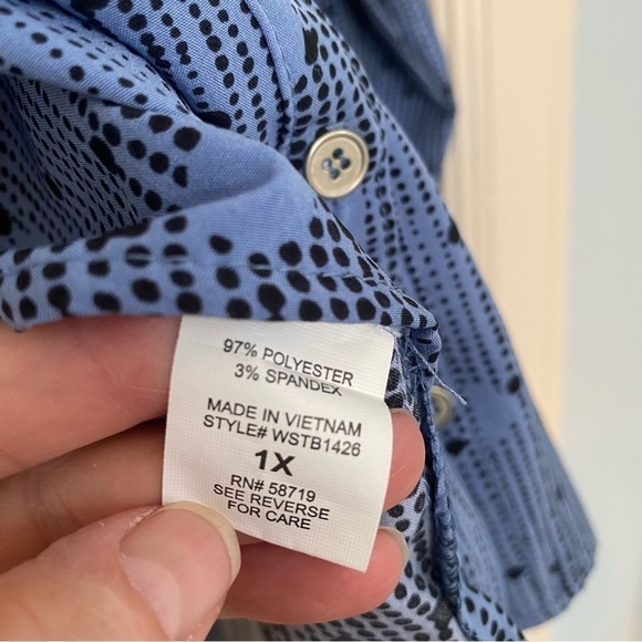 Notations Shirt Polka Dot Button Down w/ Roll Tab Sleeves & Pockets Top Size 1X - Picture 5 of 9